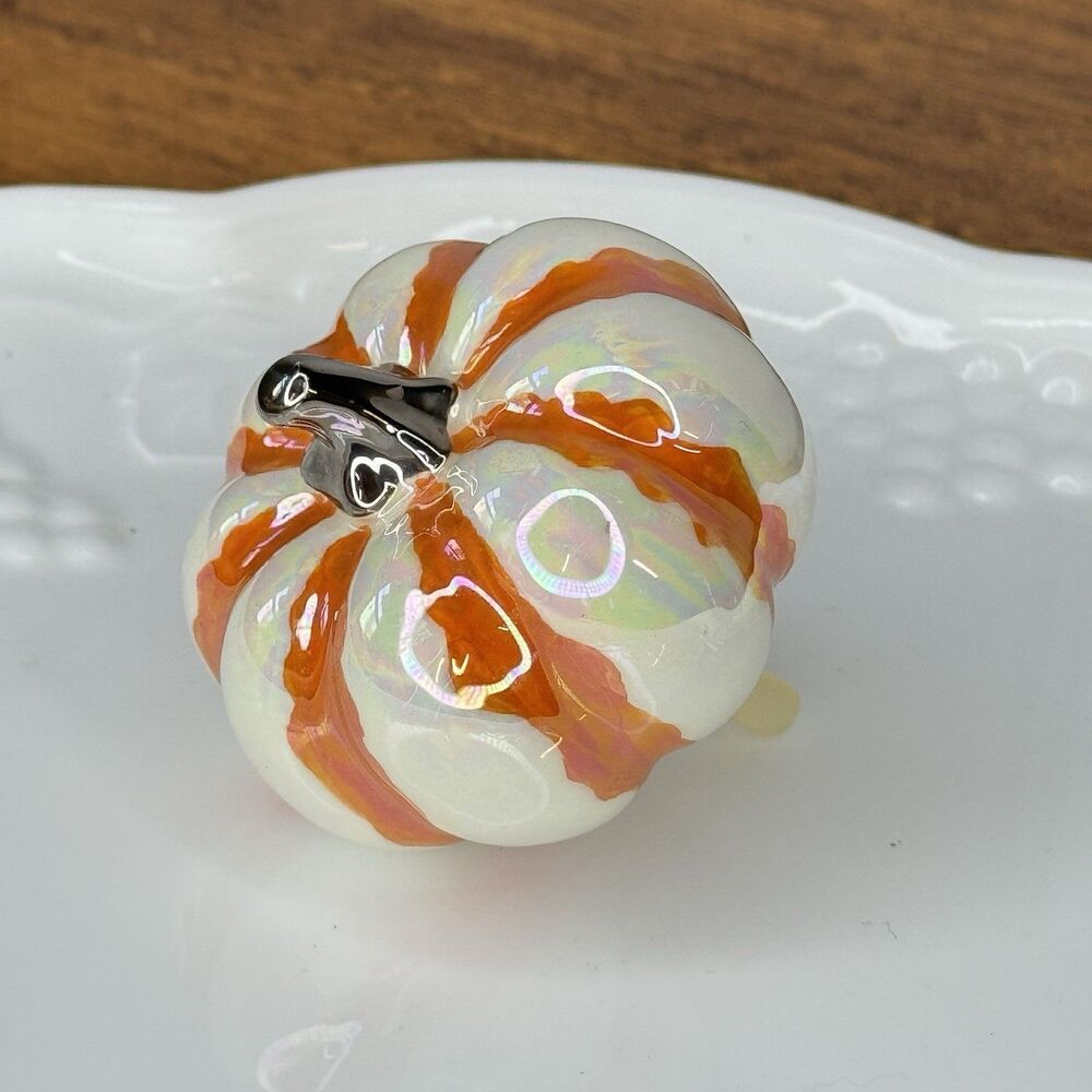 Nora Fleming Rare Retired Mini Pumpkin Gourd Squash Thanksgiving  Silver Stem